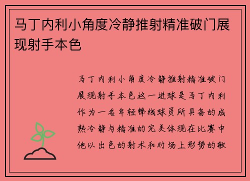 马丁内利小角度冷静推射精准破门展现射手本色